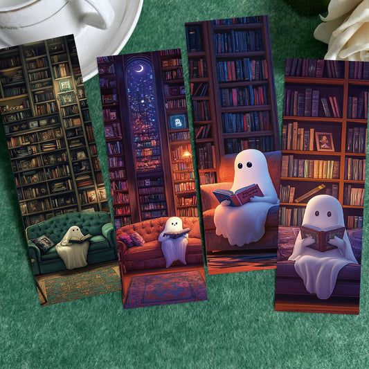 Cartoon reading ghost bookmarks