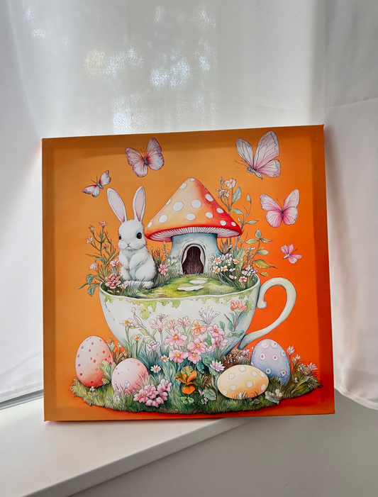 Easter rabbits and eggs painting